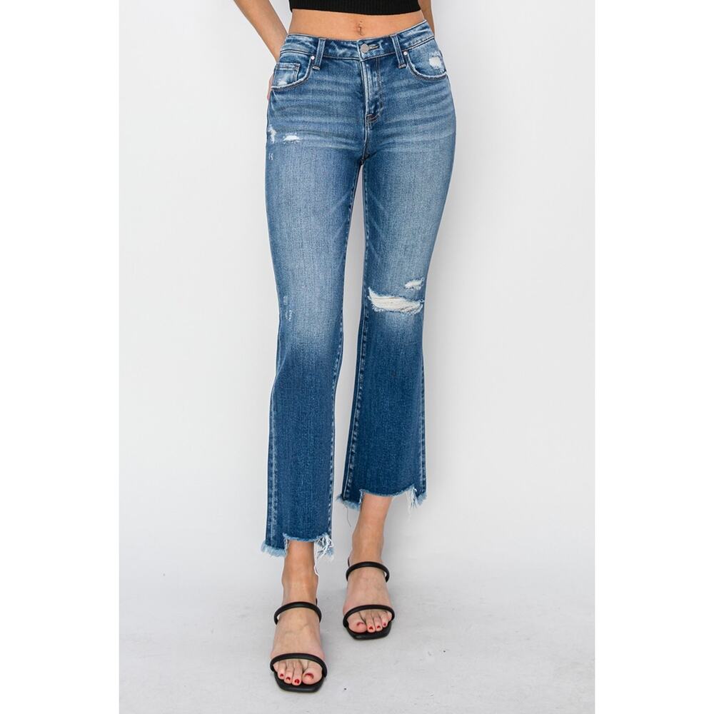 RISEN Frayed Step Hem Ankle Straight Jeans - RDP5785X - Size 3XL